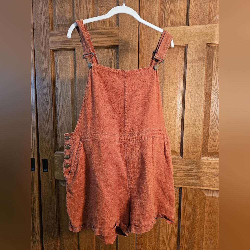 Nicole Miller 100% Linen Overall Shorts